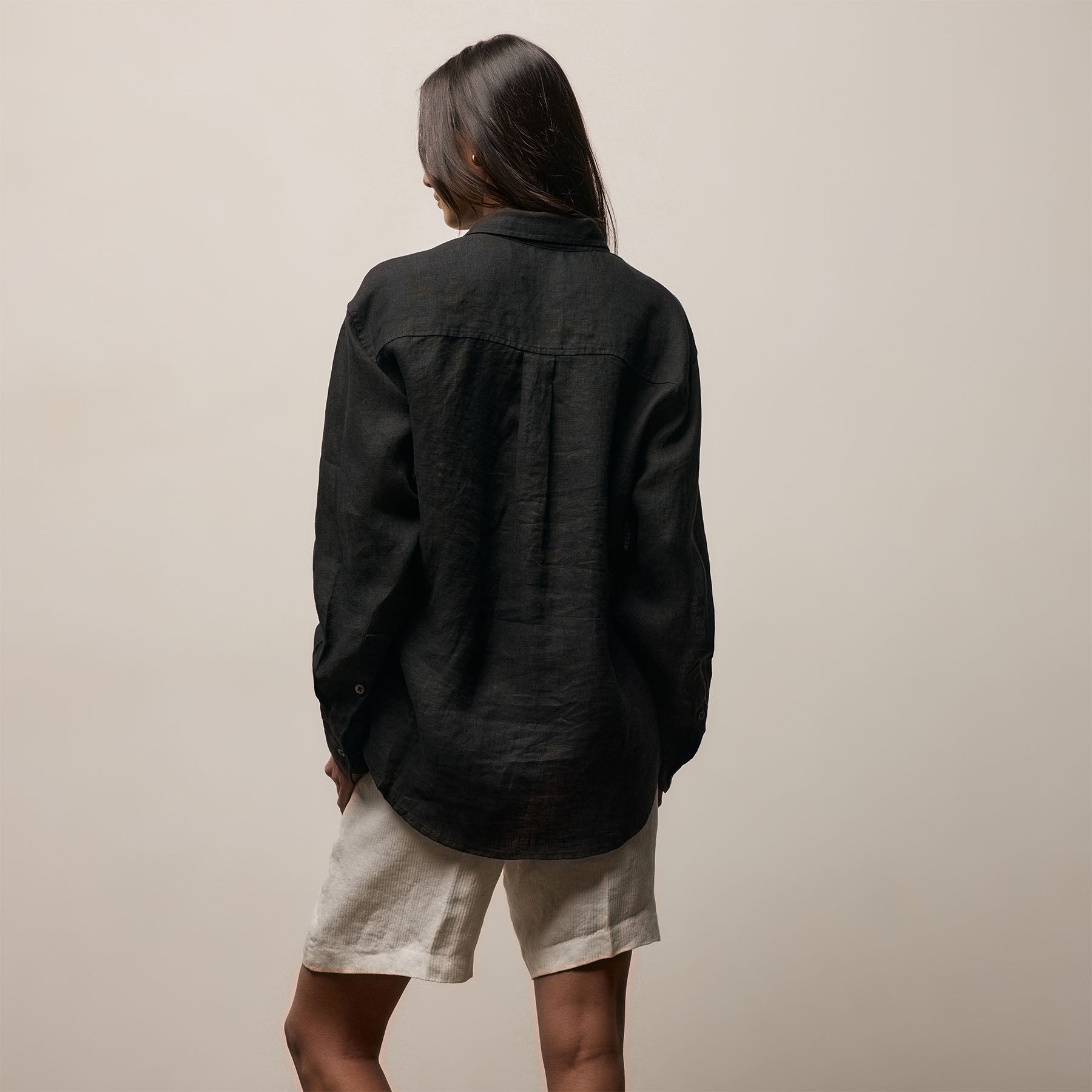 Linen Oversized Shirt in Black | James Perse Los Angeles