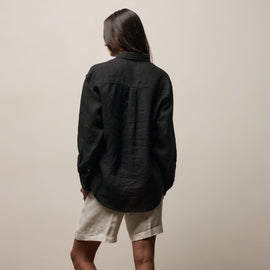 Linen Oversized Shirt in Black | James Perse Los Angeles