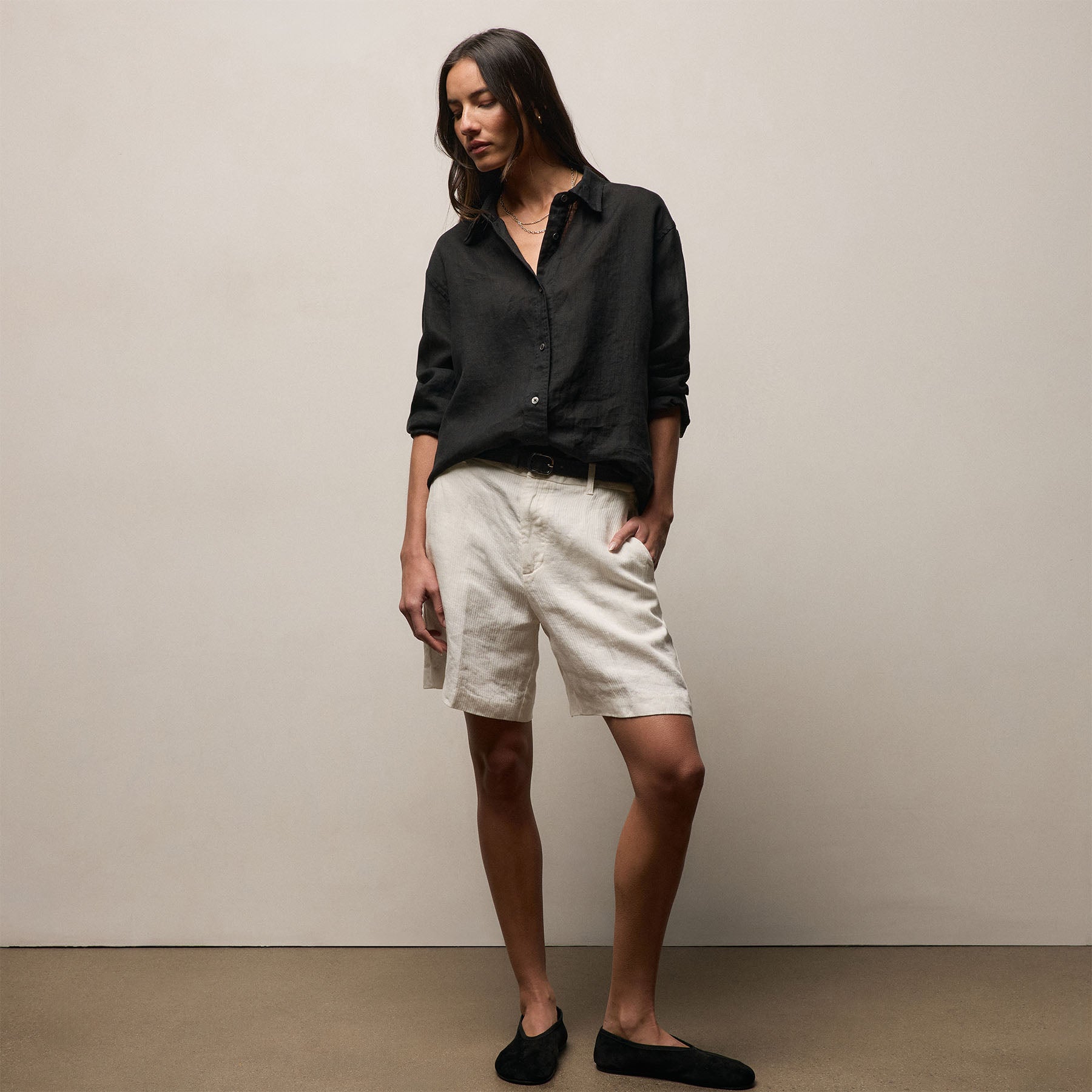 Linen Oversized Shirt in Black | James Perse Los Angeles