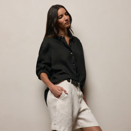 Linen Oversized Shirt in Black | James Perse Los Angeles