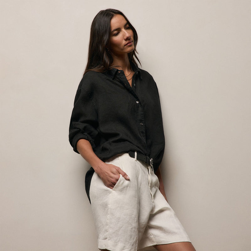 Linen Oversized Shirt in Black | James Perse Los Angeles