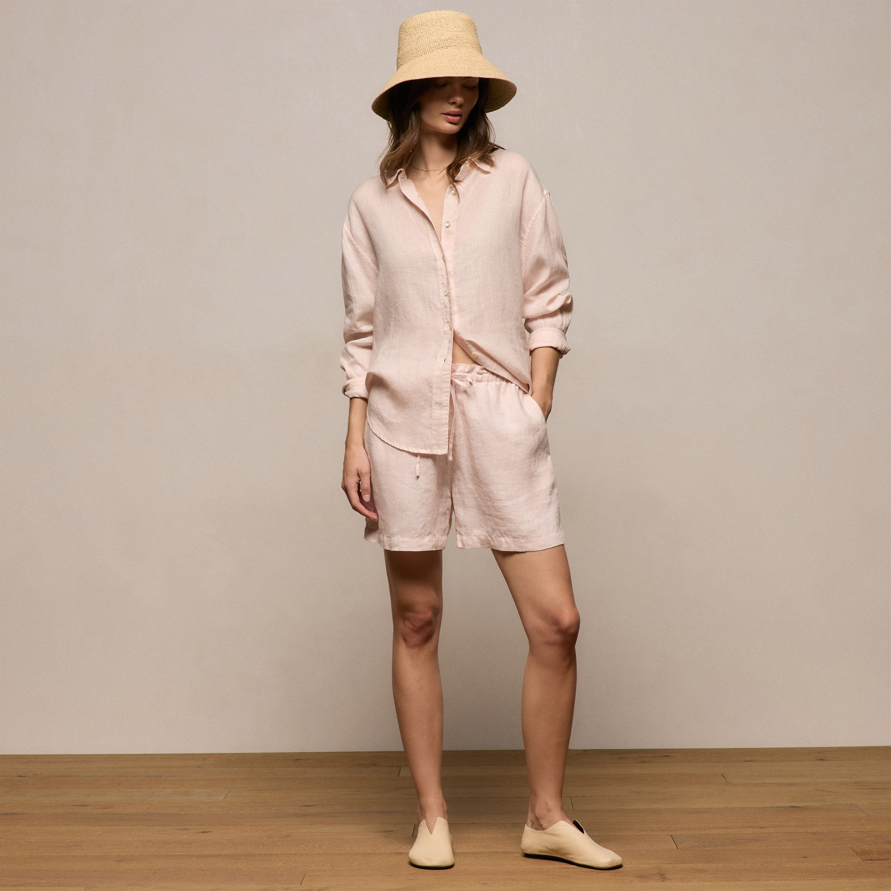 Linen Oversized Shirt in Light Rose Quartz | James Perse Los Angeles