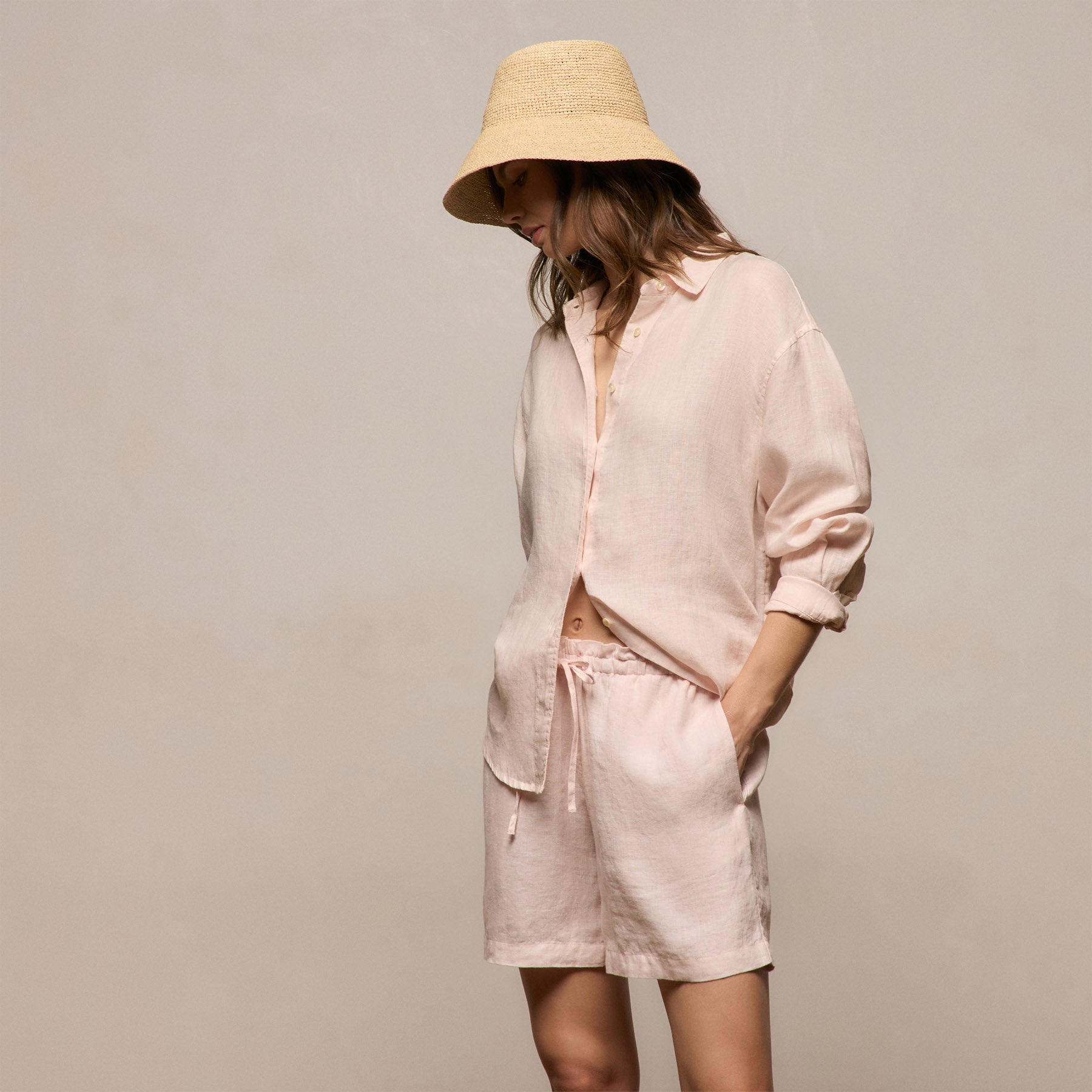 Linen Oversized Shirt in Light Rose Quartz | James Perse Los Angeles