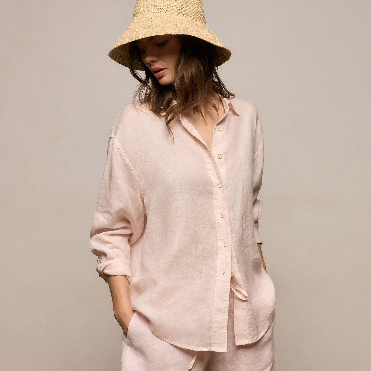 Linen Oversized Shirt in Light Rose Quartz | James Perse Los Angeles