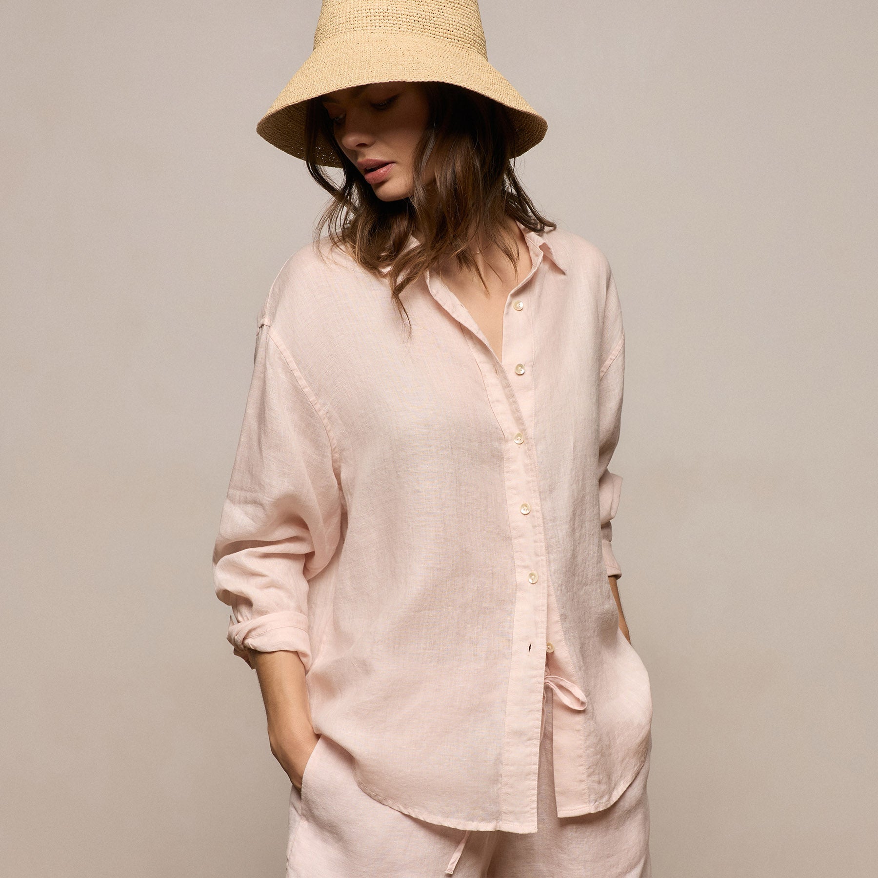 Linen Oversized Shirt in Light Rose Quartz | James Perse Los Angeles