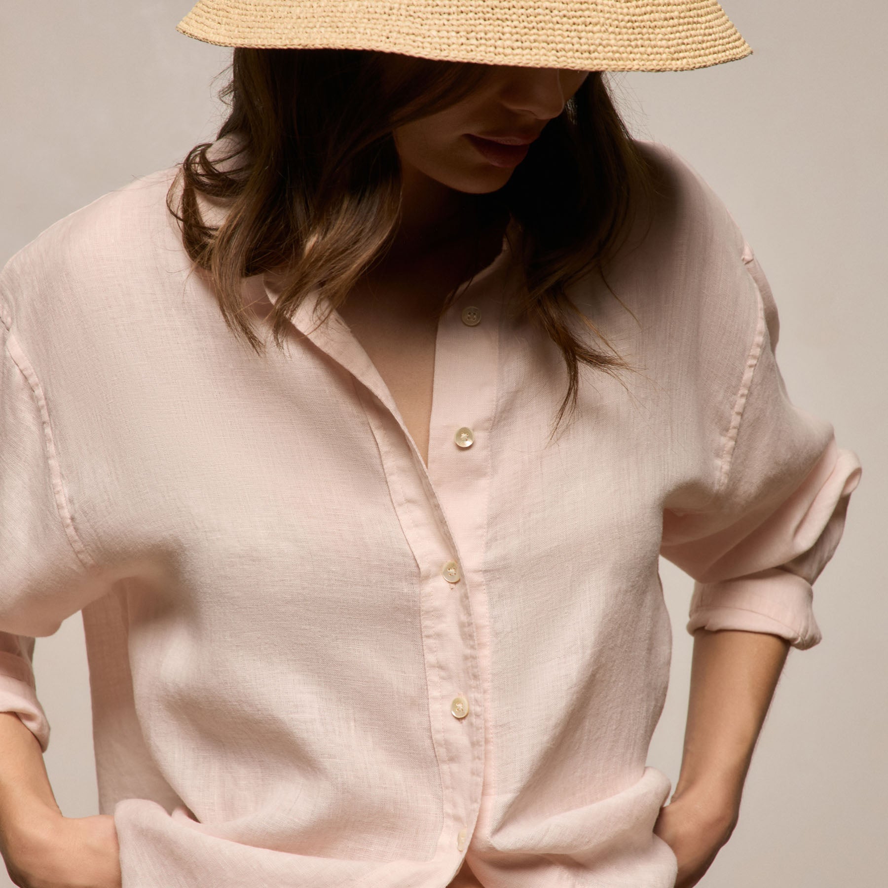Linen Oversized Shirt in Light Rose Quartz | James Perse Los Angeles