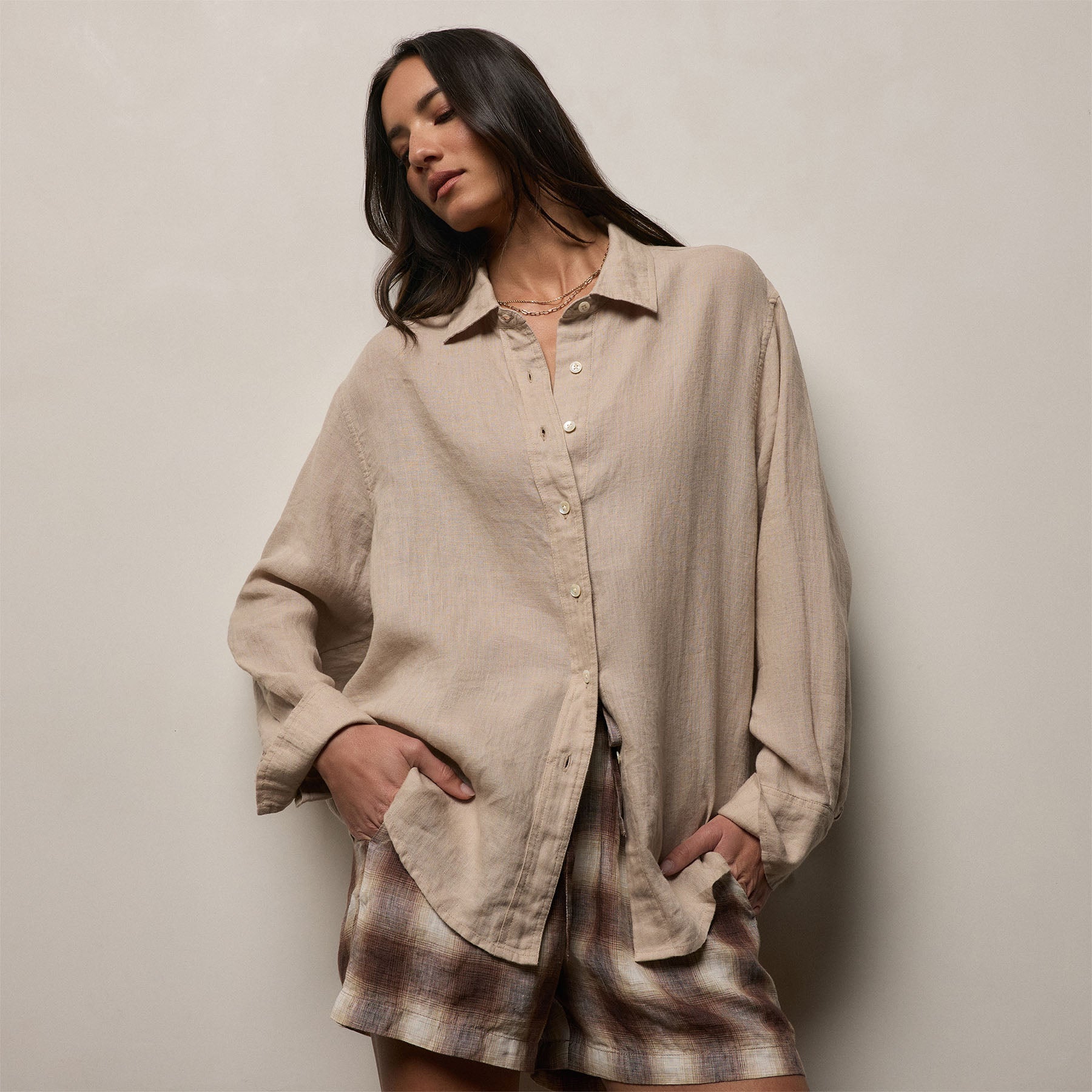 Linen Oversized Shirt in Stone | James Perse Los Angeles