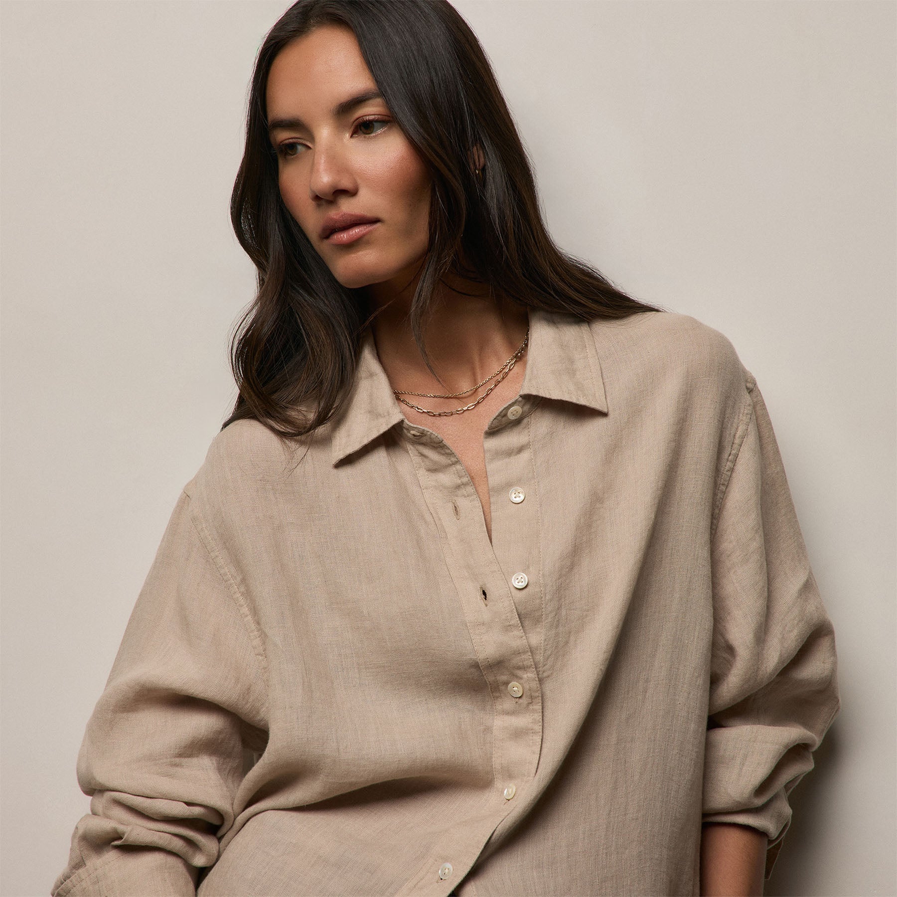 Linen Oversized Shirt in Stone | James Perse Los Angeles
