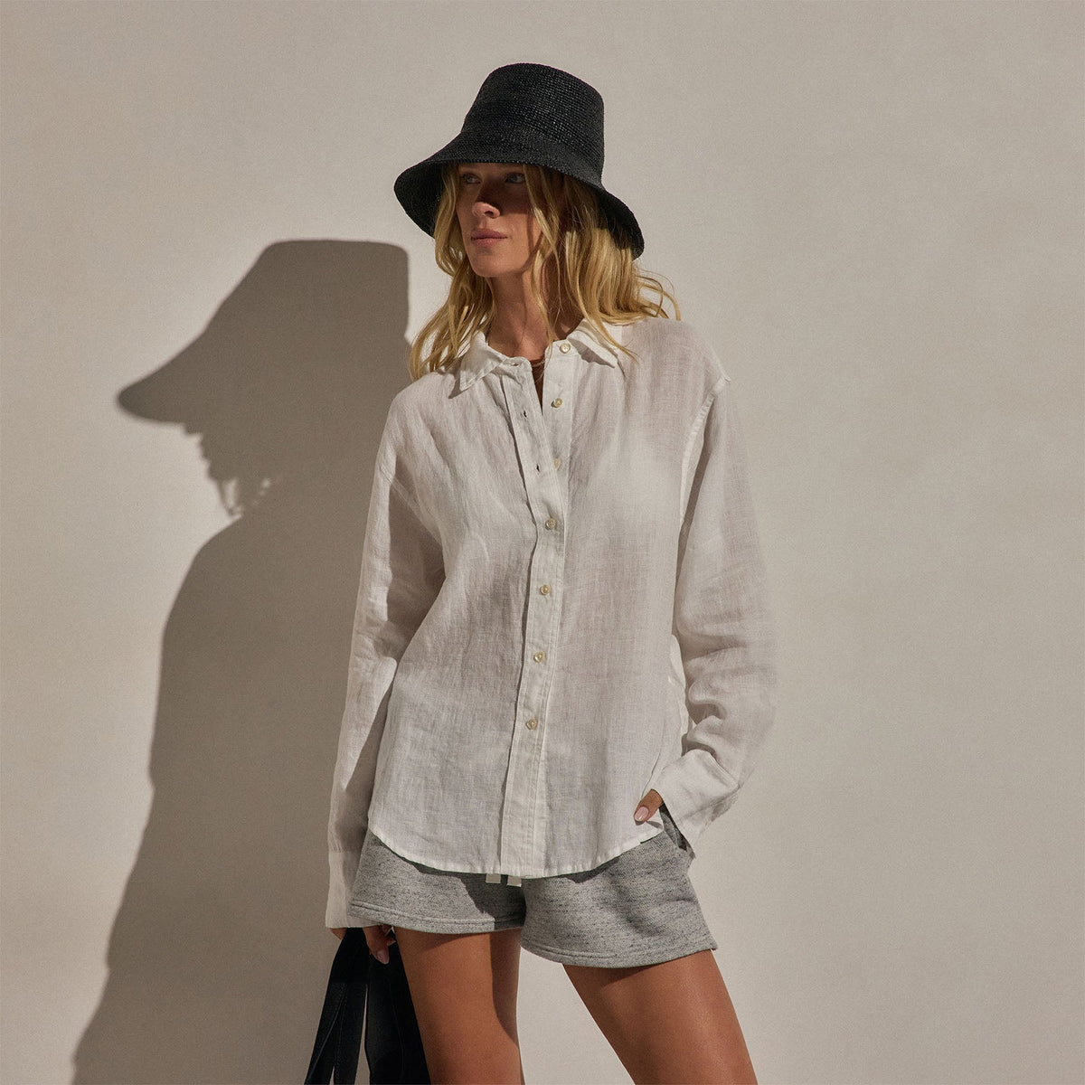 Linen Oversized Shirt in White | James Perse Los Angeles