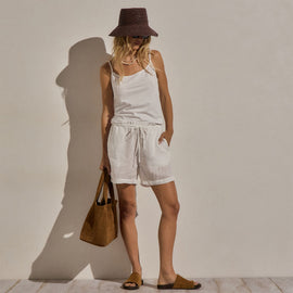 Linen Short in White | James Perse Los Angeles