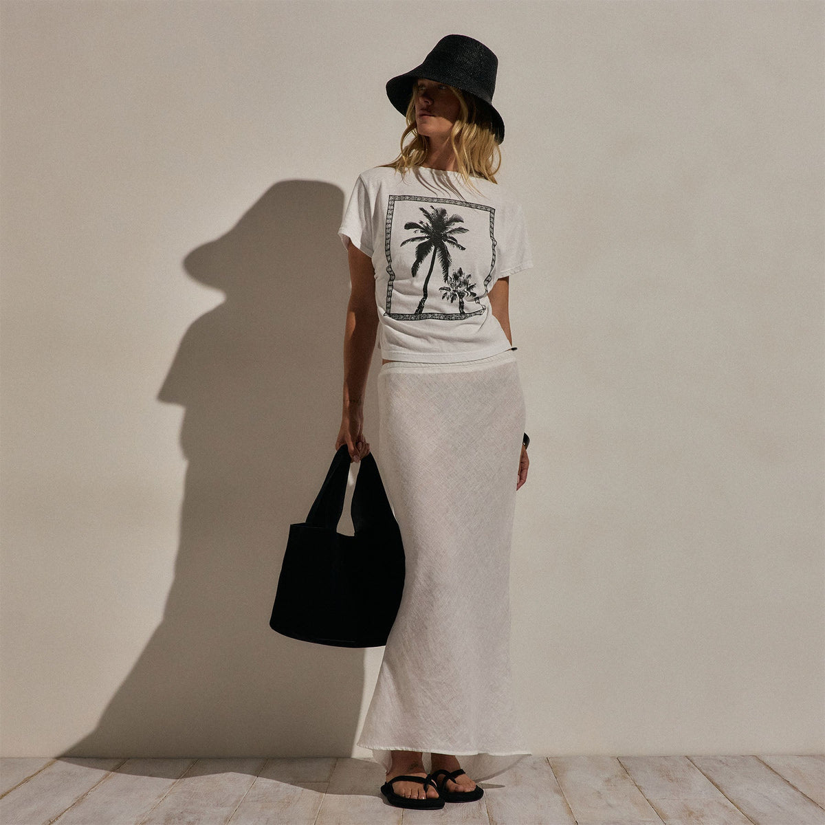 Linen Skirt in White | James Perse Los Angeles