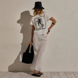 Linen Skirt in White | James Perse Los Angeles