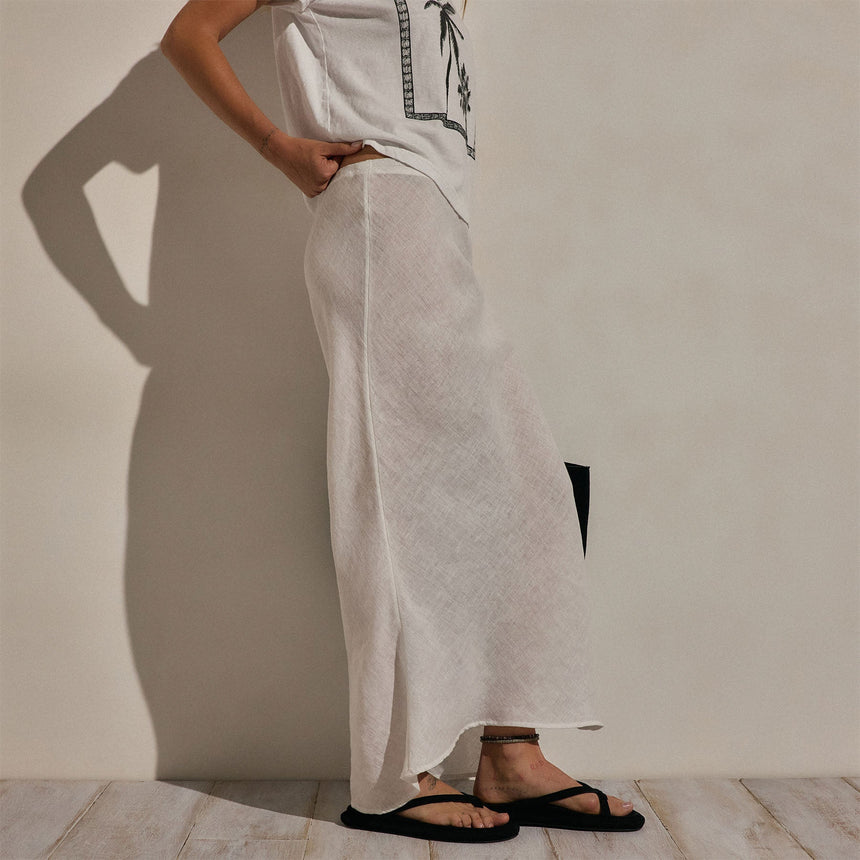 Linen Skirt in White | James Perse Los Angeles