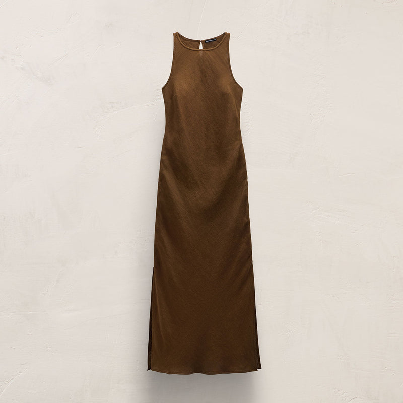 Linen Halter Maxi Dress in Cocoa | James Perse Los Angeles