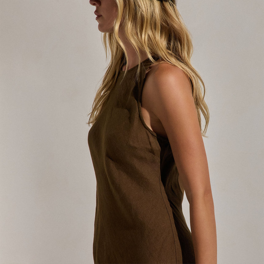 Linen Halter Maxi Dress in Cocoa | James Perse Los Angeles