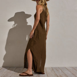 Linen Halter Maxi Dress in Cocoa | James Perse Los Angeles