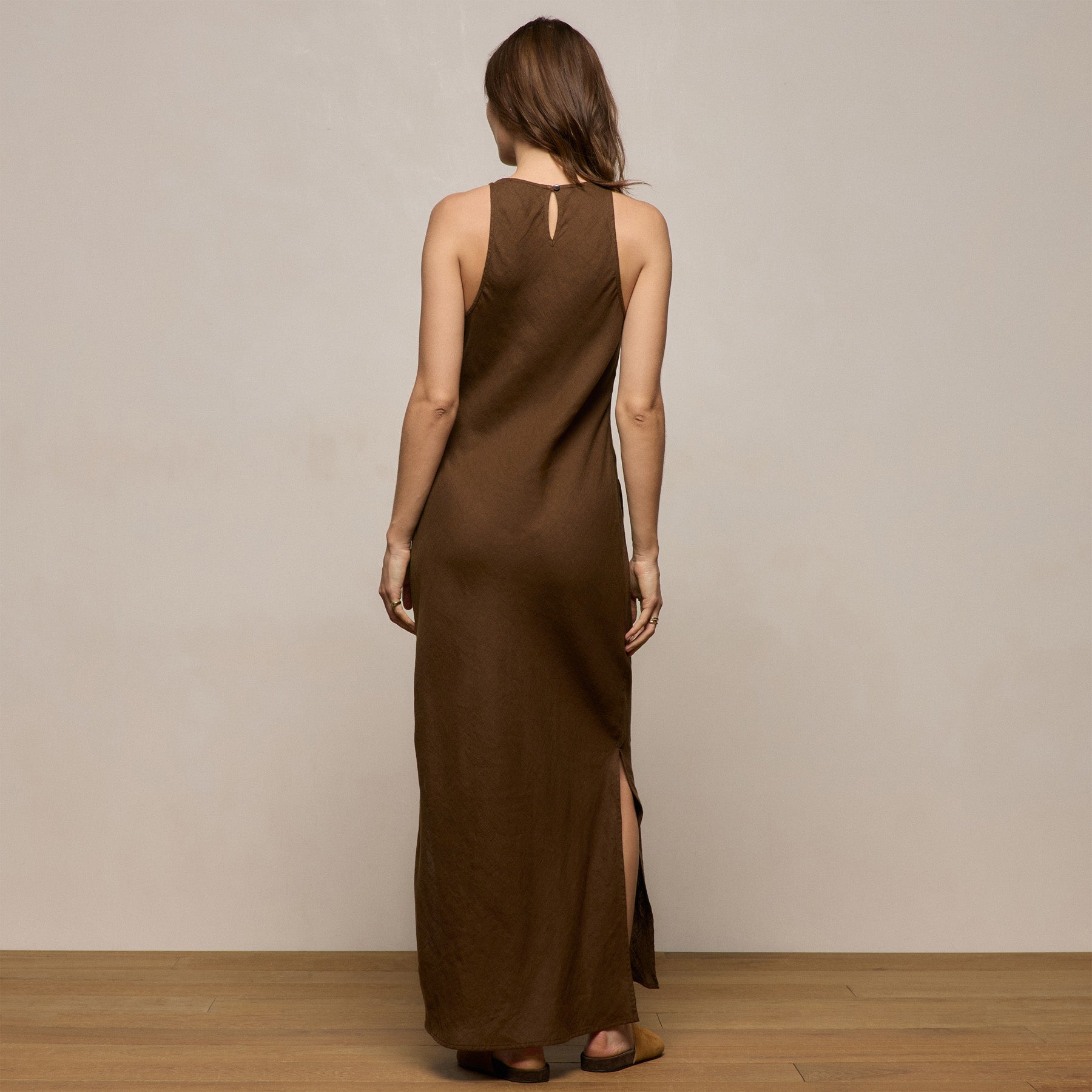 Linen Halter Maxi Dress - Cocoa