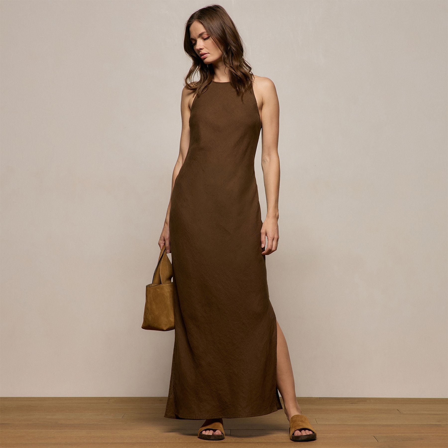 Linen Halter Maxi Dress - Cocoa | James Perse Los Angeles Linen Halter Maxi Dress - Cocoa | James Perse Los Angeles