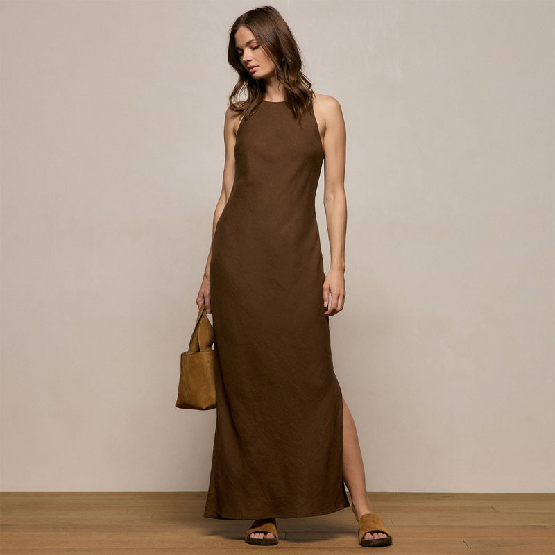 Linen Halter Maxi Dress - Cocoa | James Perse Los Angeles Linen Halter Maxi Dress - Cocoa | James Perse Los Angeles