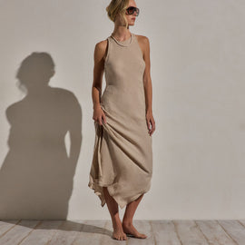 Linen Halter Maxi Dress - Stone