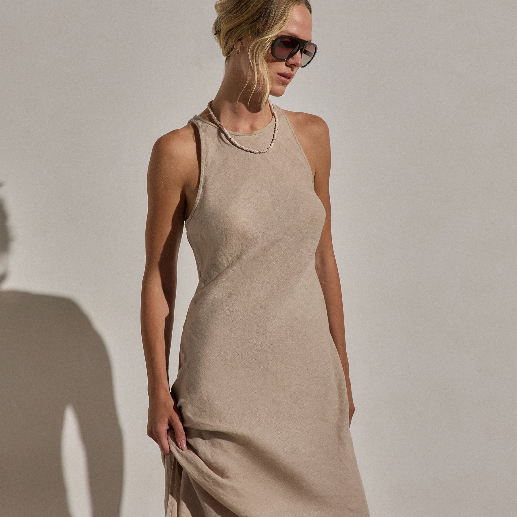 Linen Halter Maxi Dress - Stone
