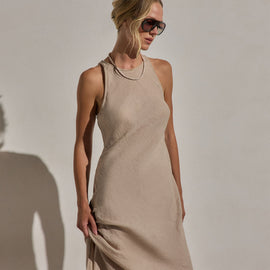 Linen Halter Maxi Dress - Stone