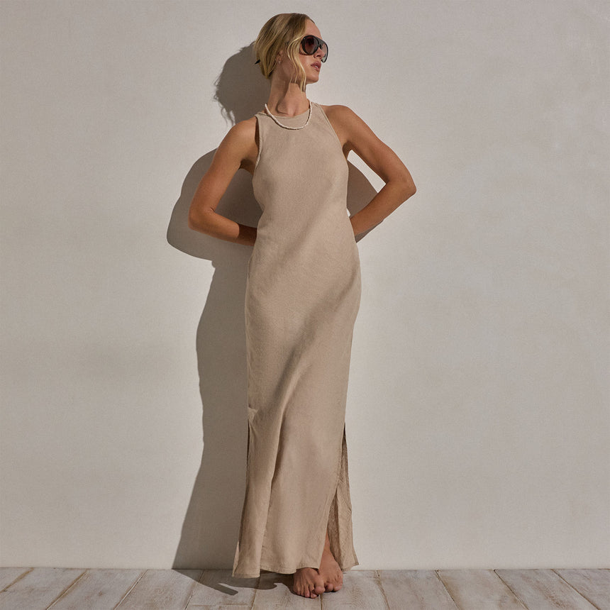 Linen Halter Maxi Dress