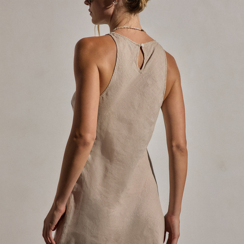 Linen Halter Maxi Dress - Stone