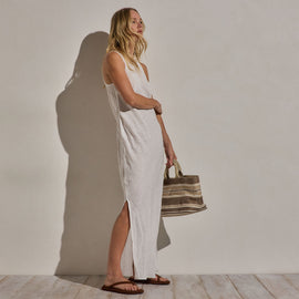 Linen Halter Maxi Dress in White | James Perse Los Angeles