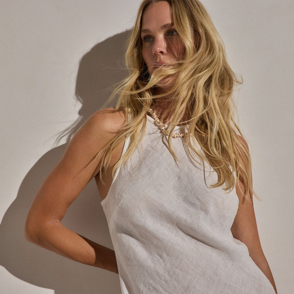 Linen Halter Maxi Dress in White | James Perse Los Angeles