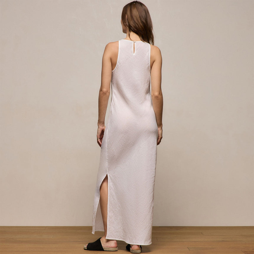 white halter linen dress Bernardo Linen-Blend Midi weather occasion Italian Linen Halter Dress with