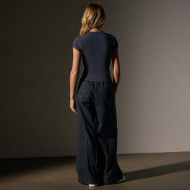 Stretch Lotus Deep V Short Sleeve Tee  in Blue Noir | James Perse Los Angeles