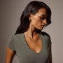 Double Front Short Sleeve Deep V Tee in Palm | James Perse Los Angeles