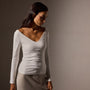 Stretch Lotus Rib Wide V Knit Top in White | James Perse Los Angeles