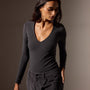 Stretch Lotus Deep V Tee in Carbon | James Perse Los Angeles