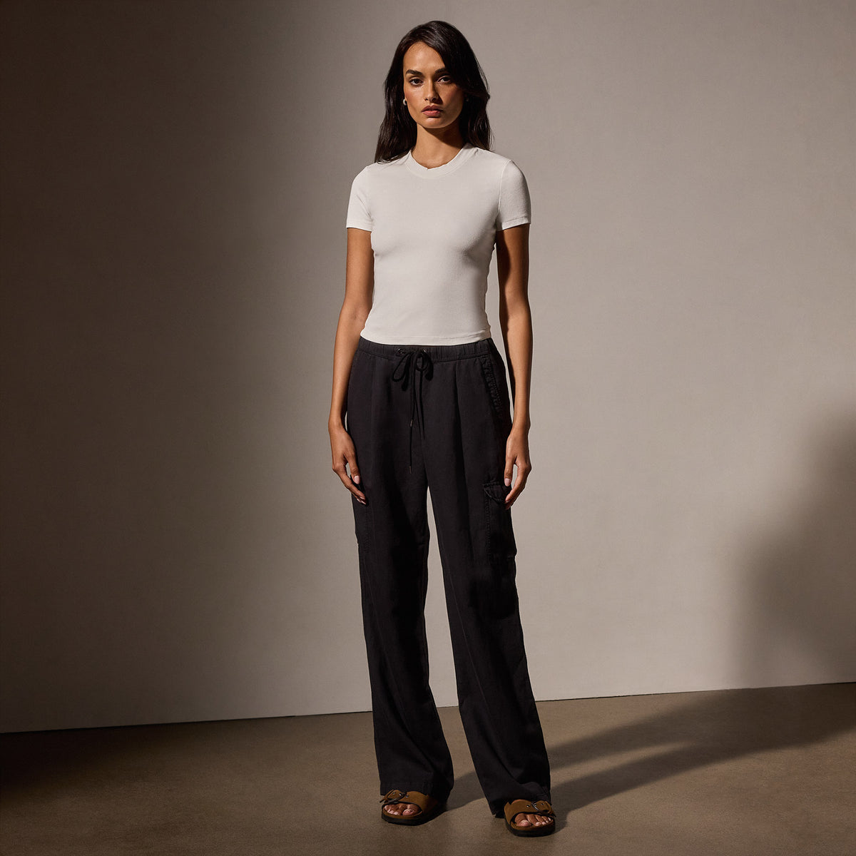 Lotus Sretch Rib Short Sleeve Sport Tee in White | James Perse Los Angeles