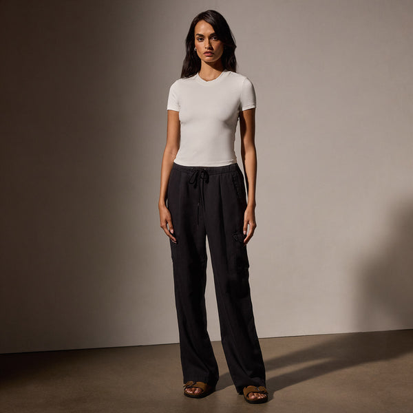 Lotus Sretch Rib Short Sleeve Sport Tee in White | James Perse Los Angeles