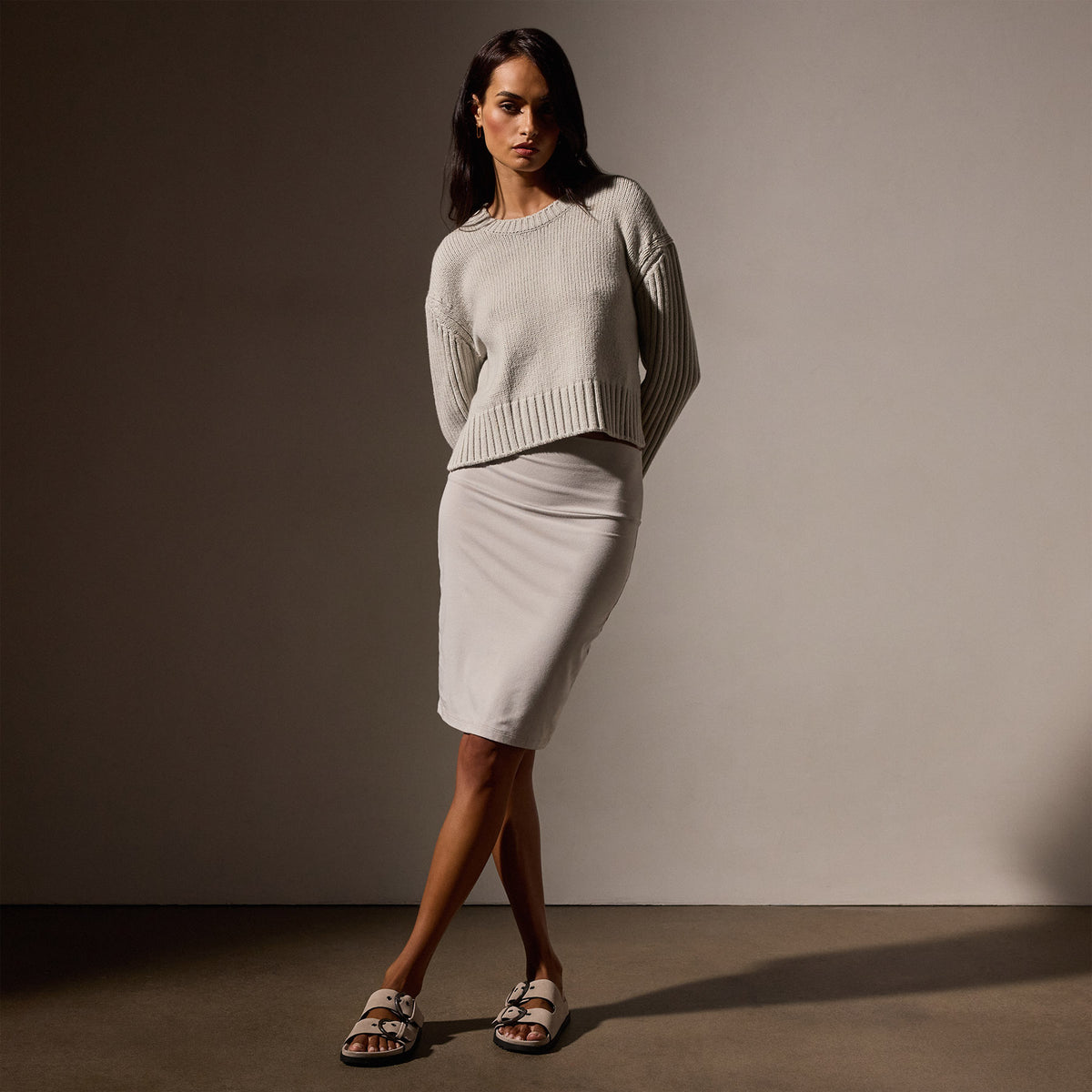 Lotus Stretch Rib Pencil Skirt in Salt | James Perse Los Angeles