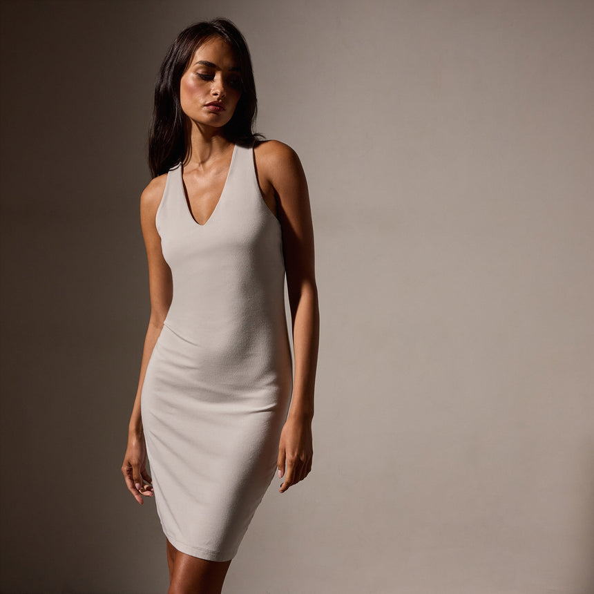 Lotus Rib Deep V Tank Dress in Salt | James Perse Los Angeles