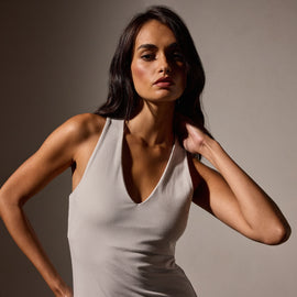 Lotus Rib Deep V Tank Dress in Salt | James Perse Los Angeles
