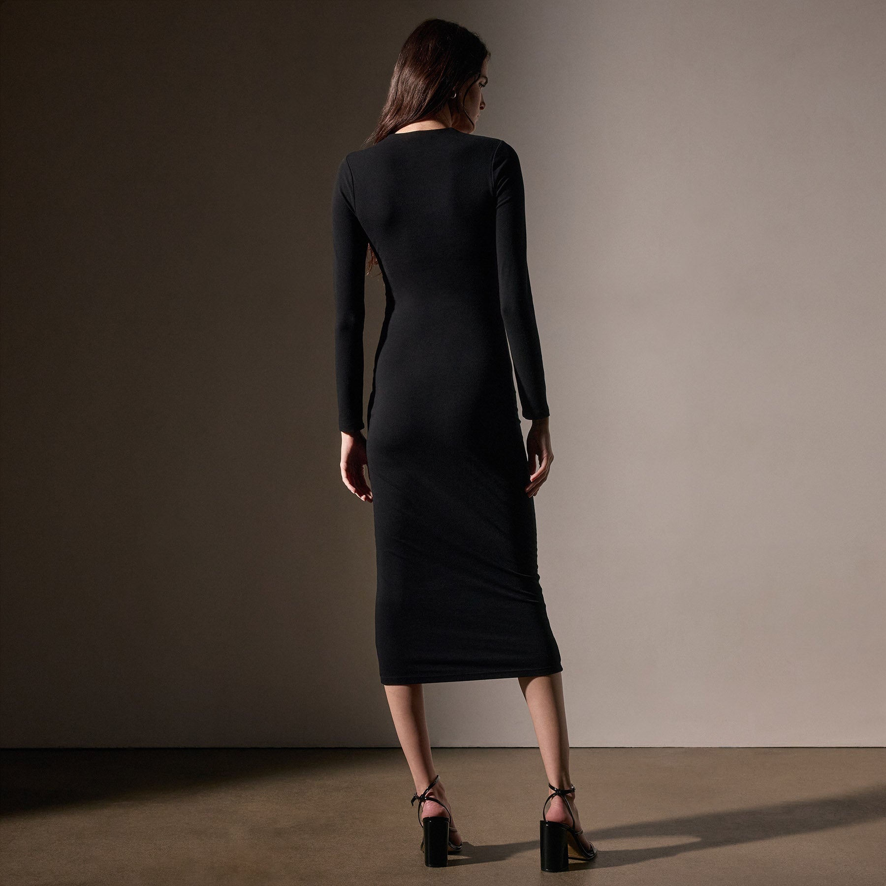 Stretch Lotus Deep V Dress  in Black | James Perse Los Angeles