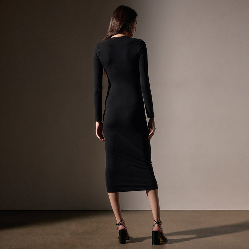 Stretch Lotus Deep V Dress  in Black | James Perse Los Angeles
