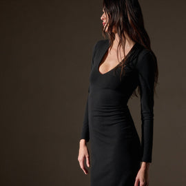 Stretch Lotus Deep V Dress  in Black | James Perse Los Angeles