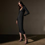 Stretch Lotus Deep V Dress  in Black | James Perse Los Angeles