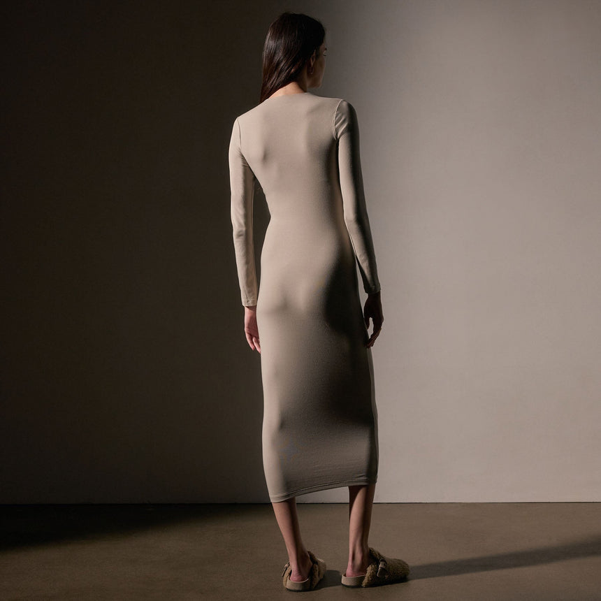 Stretch Lotus Deep V Dress  in Tan | James Perse Los Angeles