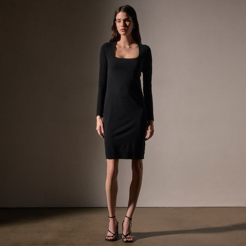 Stretch Lotus Open Neck Dress  in Black | James Perse Los Angeles
