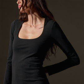 Stretch Lotus Open Neck Dress  in Black | James Perse Los Angeles