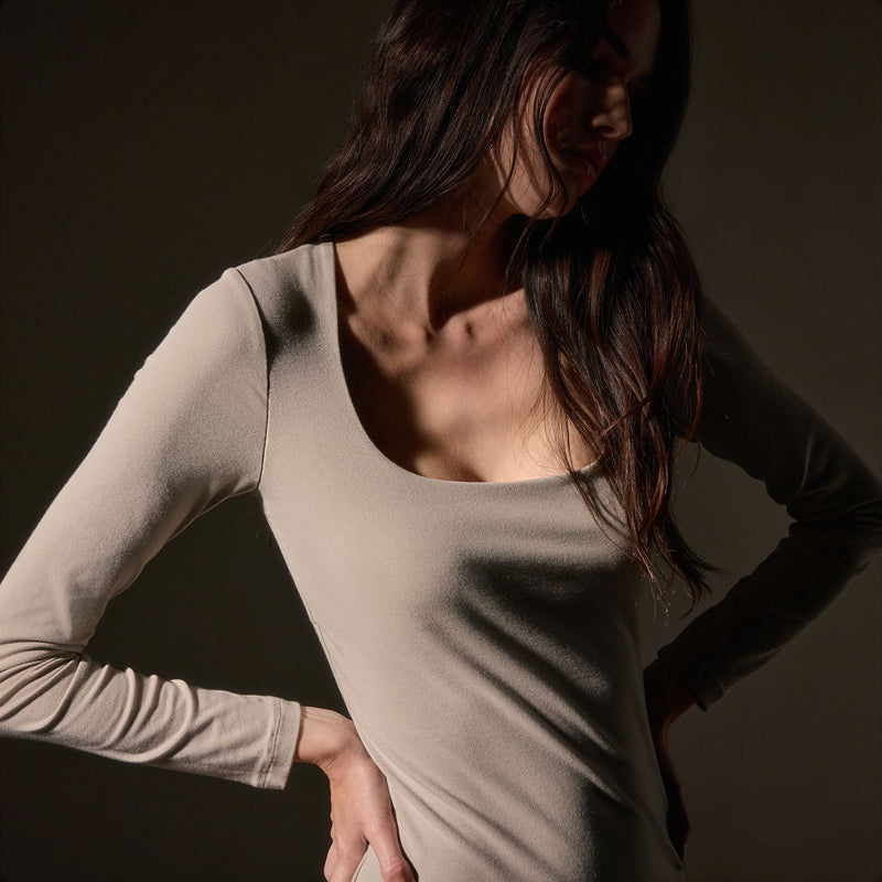 Stretch Lotus Open Neck Dress  in Tan | James Perse Los Angeles