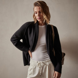 Cashmere Shawl Collar Relaxed Cardigan in Black | James Perse Los Angeles
