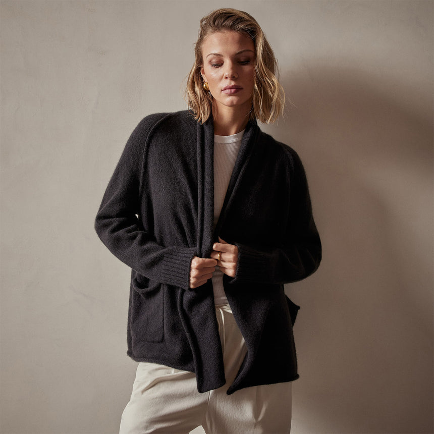 Cashmere Shawl Collar Relaxed Cardigan in Black | James Perse Los Angeles